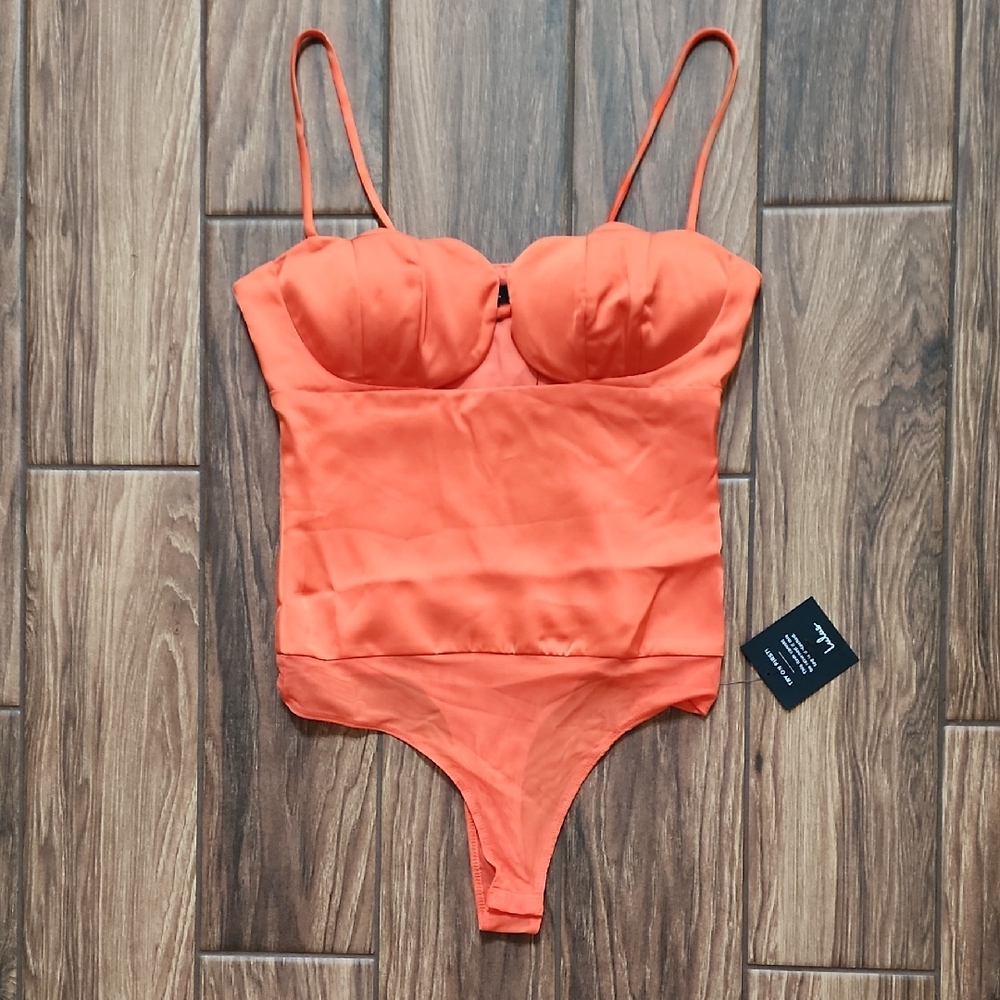 Lulu's Orange Satin Bustier Bodysuit
